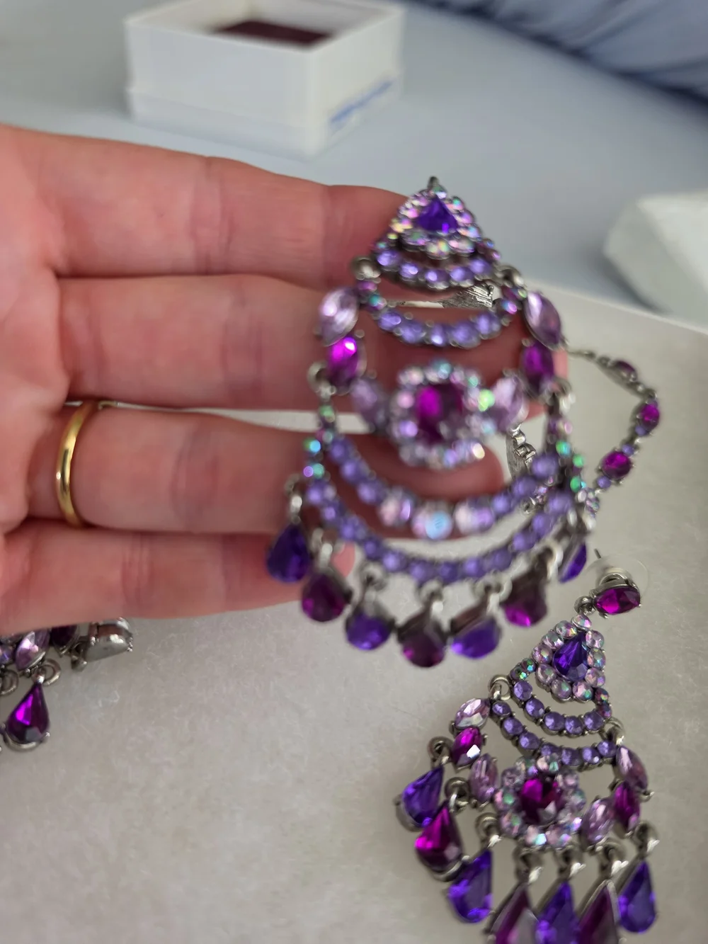 Purple Crystal Chandelier Necklace & Earring Set